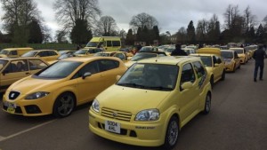 yellow cars in cotswold village